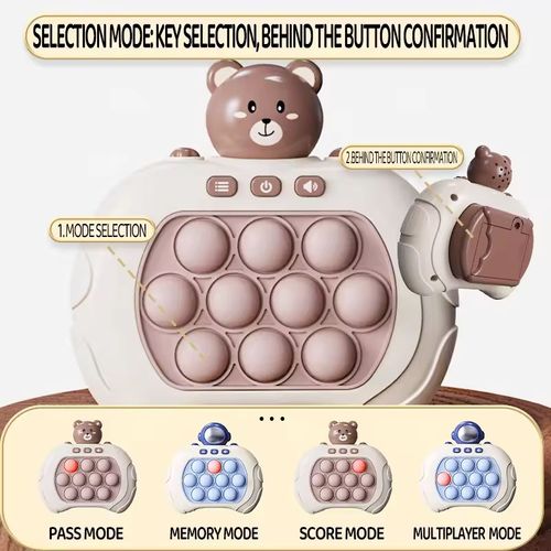 Quick Push Pop It Game, Bear Handheld Fidget Game Console with 4 Modes, Light Up Bubble Sensory Toy for Kids 3+, Stress Relief & Memory Training, Ideal Gift for Boys Girls （Brown Bear Style）