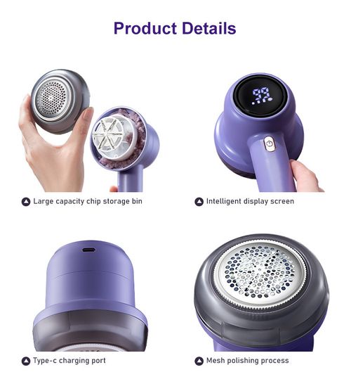 Powerful Electric Lint Remover, 6-Blade Stainless Steel, 3-Speed Adjustment, LED Digital Display, USB Rechargeable Clothes Defuzzer (White)