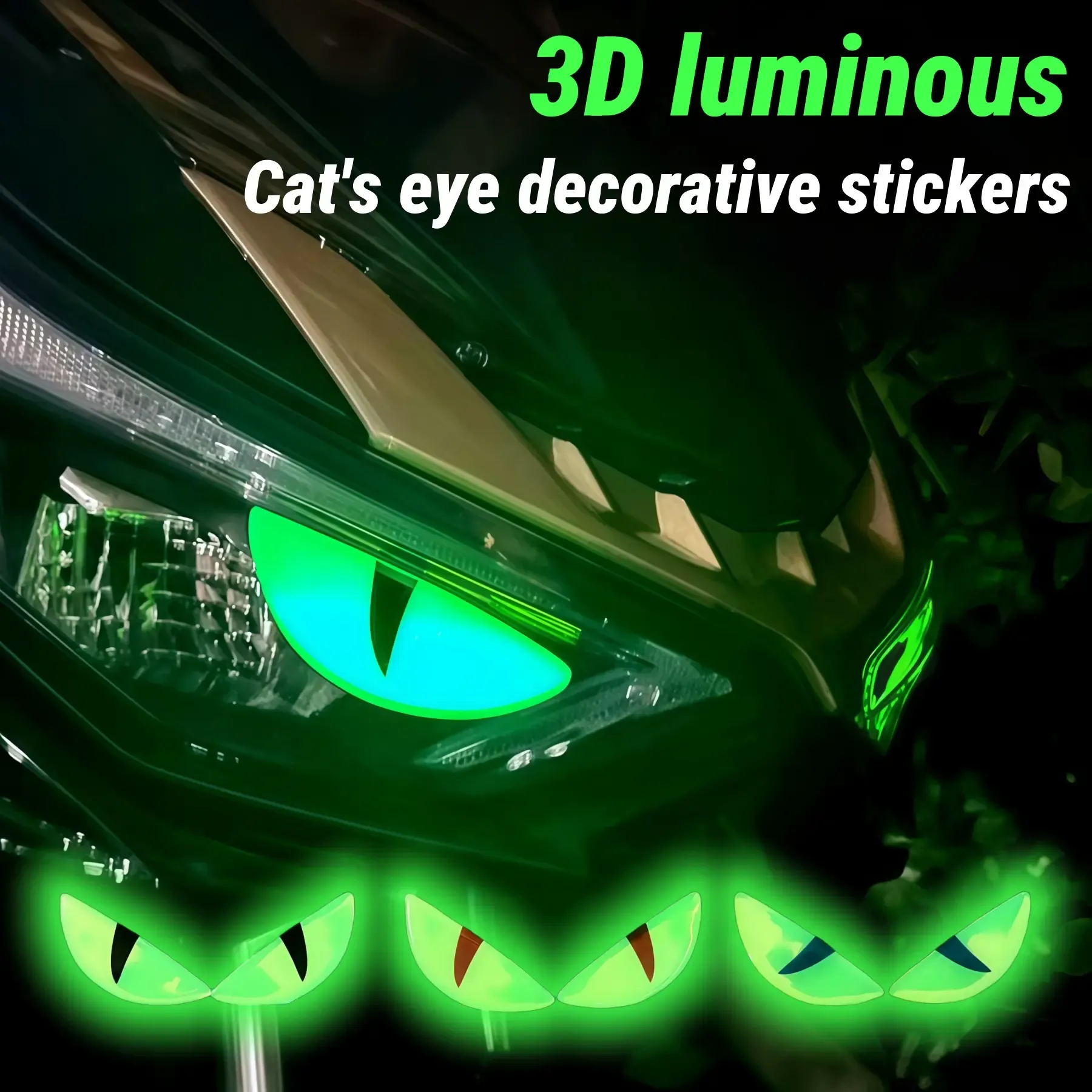 Stereo Devil Eye Glow Stickers, Universal for Electric Vehicles & Helmets Decoration, Buy 1 Get 2 Free, Available in 3 Colors (Blue, Red, Black Eyes)