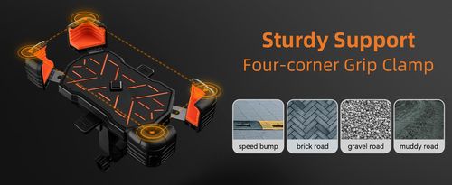 Black Bike Phone Mount, One-Hand Operation 1S Quick Release, Four-Corner Shockproof Phone Holder for Bicycle,Ebike,Motorcycle