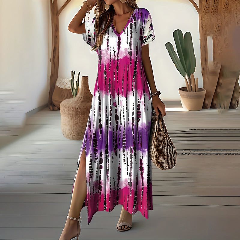 👗✨Női lezser ruha színátmenetes V-nyakkal