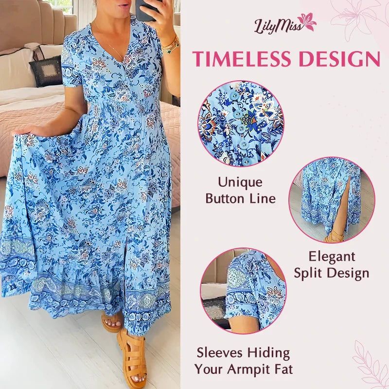 👗 Virágmintás ruha hegyes nyakkivágással