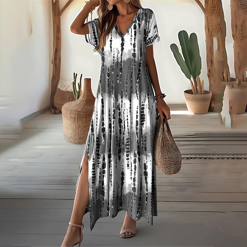 👗✨Női lezser ruha színátmenetes V-nyakkal