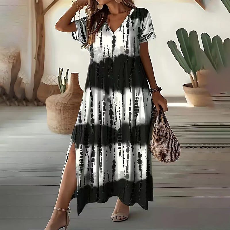 👗✨Női lezser ruha színátmenetes V-nyakkal