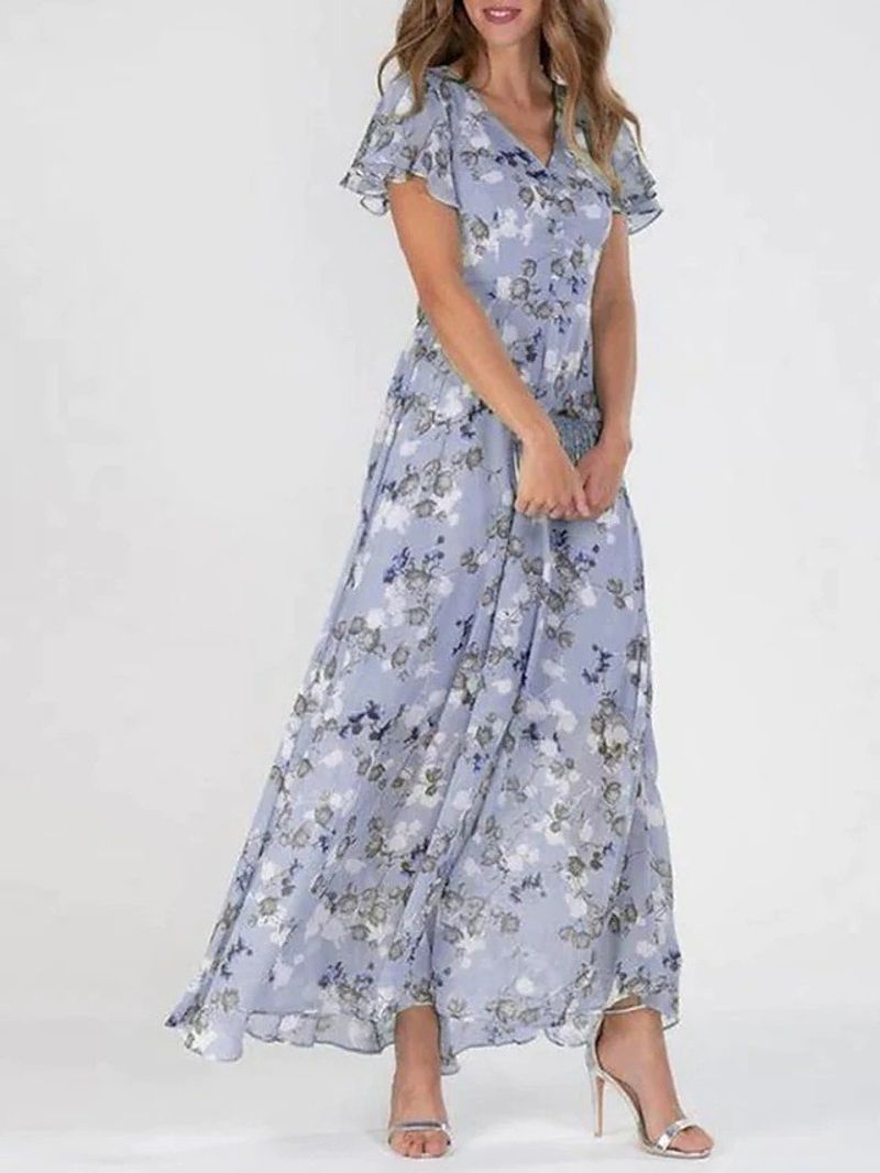 🌸Legújabb elegáns virágmintás V-nyakú maxi ruha