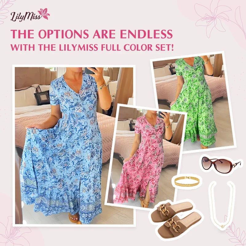 👗 Virágmintás ruha hegyes nyakkivágással