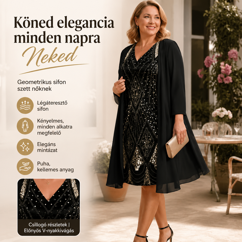 🔥Női hosszú ujjú, mintás ruha és kardigán kétrészes szett
