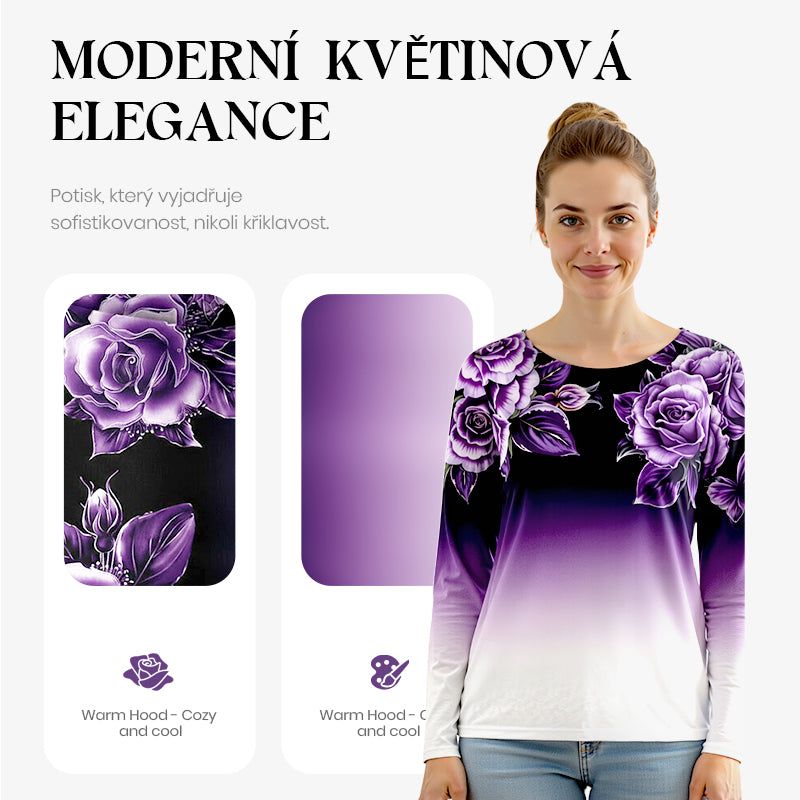 🌺Virágmintás felső hosszú ujjal és kerek nyakkivágással