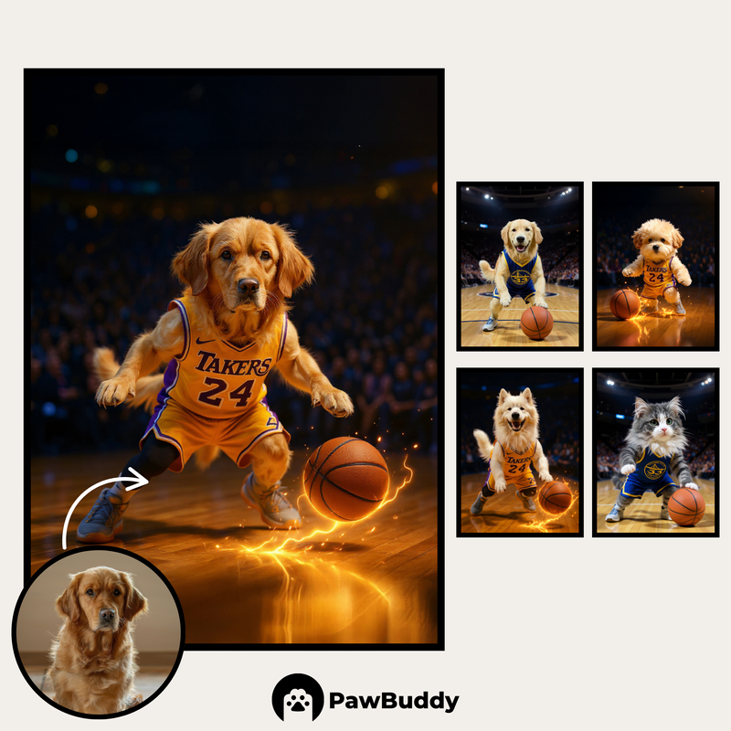 Custom Digital Art Hardcore Basketball Battle Pet Portrait – Personalized High-Resolution 3:4 Ratio File for Printing, Online Sharing, or Unique Digital Keepsakes