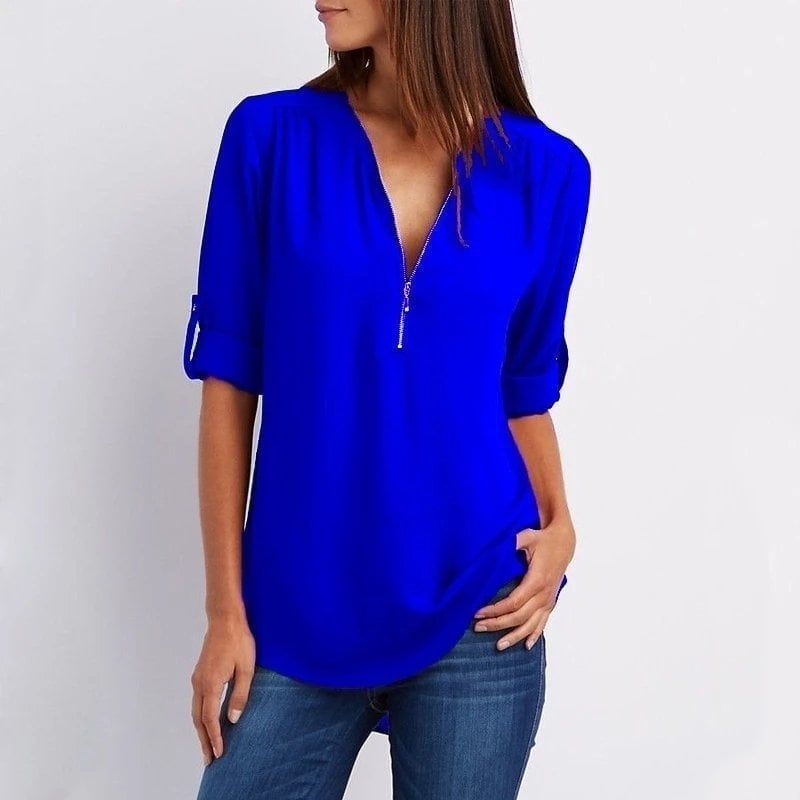 💟Laza szabású, plus size ing, háromnegyedes ujjakkal, cipzárral