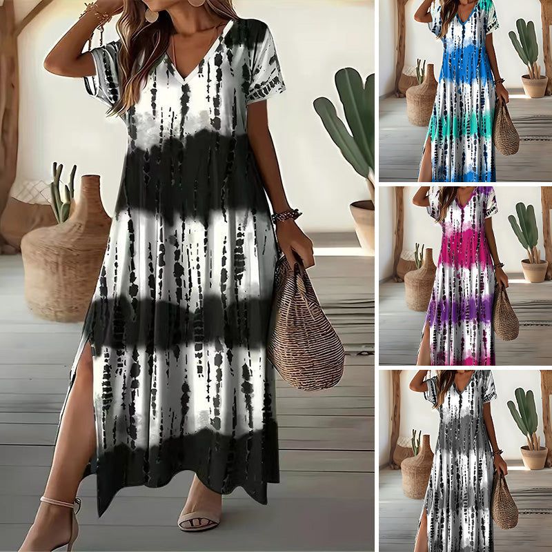 👗✨Női lezser ruha színátmenetes V-nyakkal