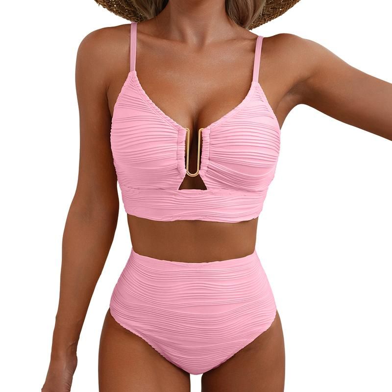 🔥 S-2XL 👙🌞 Női fürdőruha magas derékkal és szegélyekkel ✨