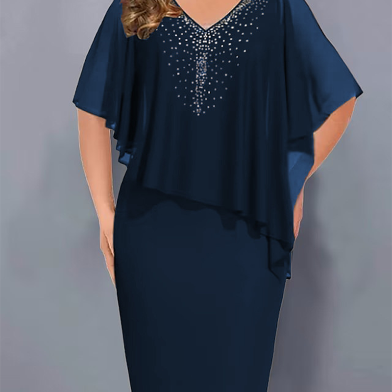 ✨Strasszos V-nyakú Cape ruha sifon borítással