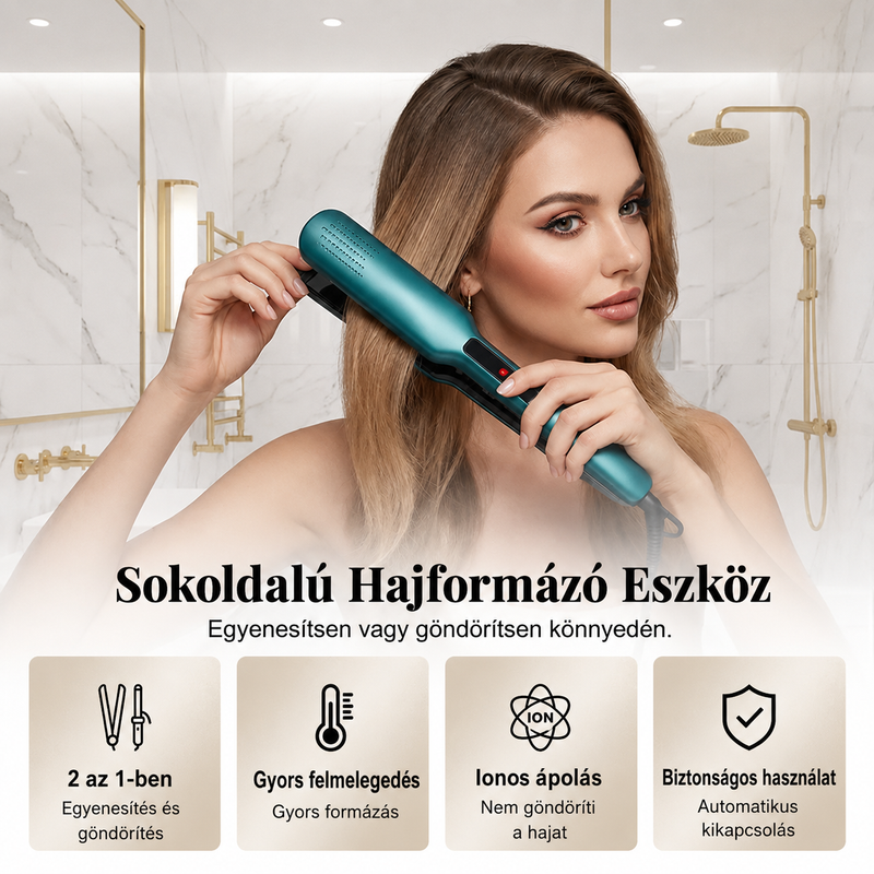 👍💇‍♀️2 az 1-ben hajvasaló és hajsütővas negatív ionos ápolással