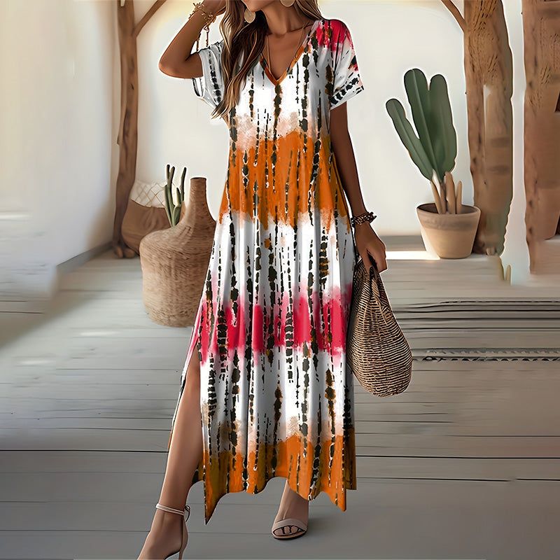 👗✨Női lezser ruha színátmenetes V-nyakkal