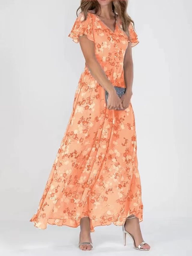 🌸Legújabb elegáns virágmintás V-nyakú maxi ruha
