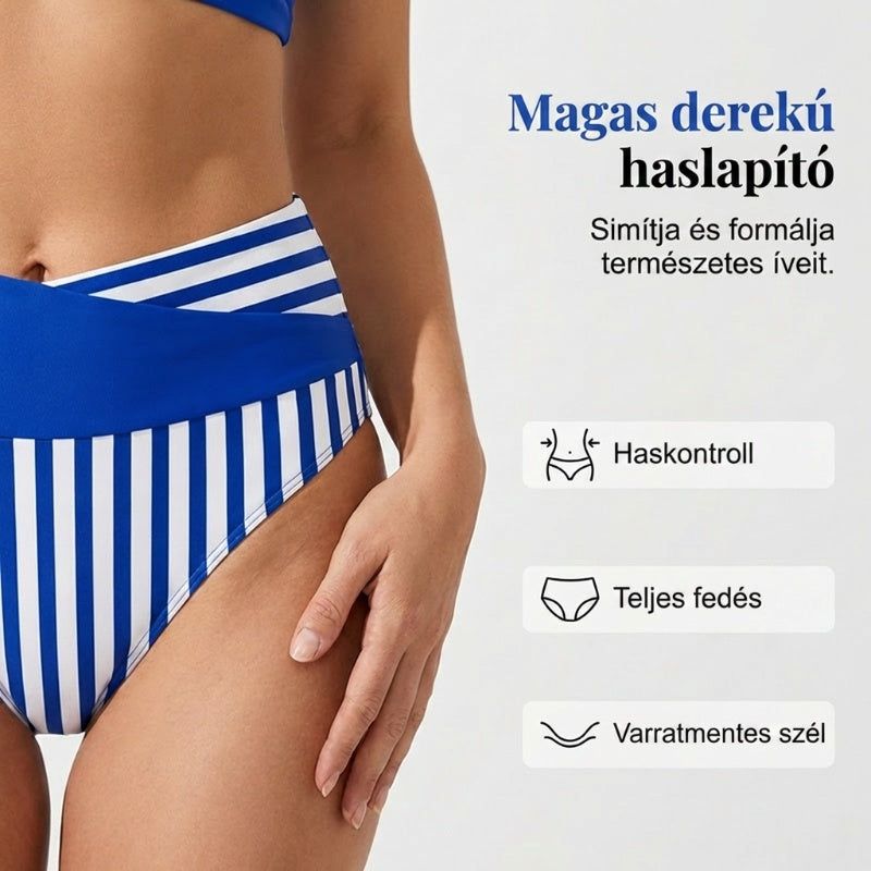 Kétrészes, színes blokkos és csíkos bikini