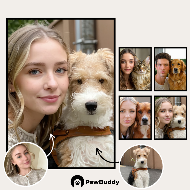 Custom Digital Art Intimate Bond Human & Pet Portrait – Personalized High-Resolution 3:4 Ratio File for Printing, Online Sharing, or Unique Digital Keepsakes