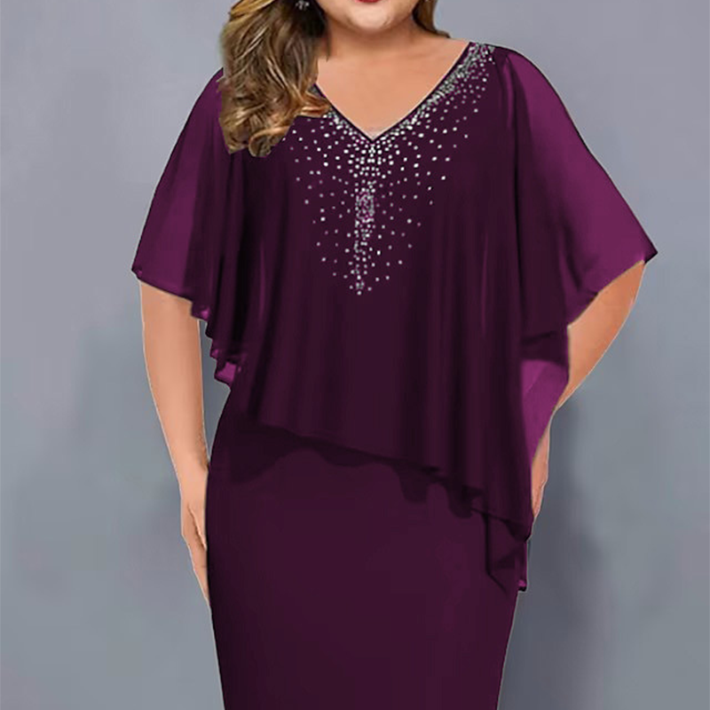 ✨Strasszos V-nyakú Cape ruha sifon borítással