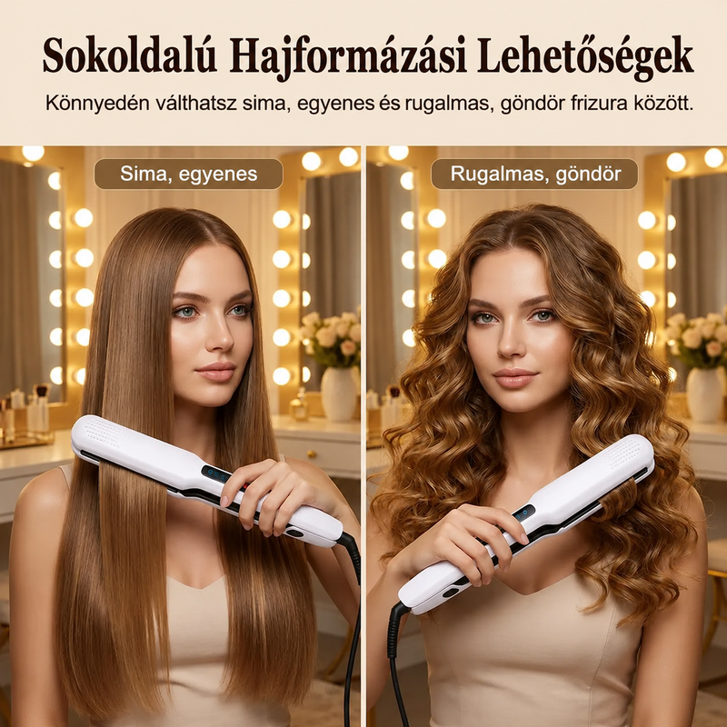 👍💇‍♀️2 az 1-ben hajvasaló és hajsütővas negatív ionos ápolással