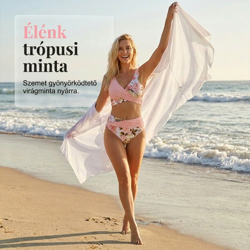 🌼👙 Női Alakformáló Bikini, Virágmintás 🏖️