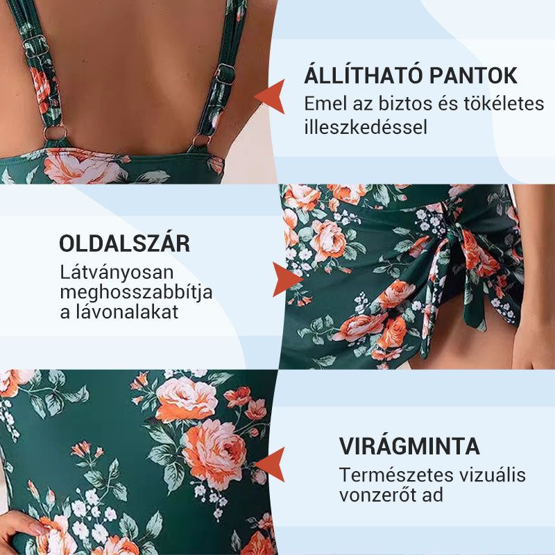 🔥👙 Női hasformáló masnis fürdőruha szoknyával – Teljes takarás és beépített melltartó 🌊🏖️