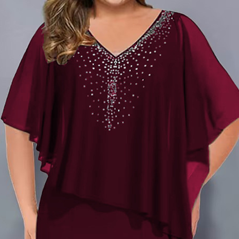 ✨Strasszos V-nyakú Cape ruha sifon borítással