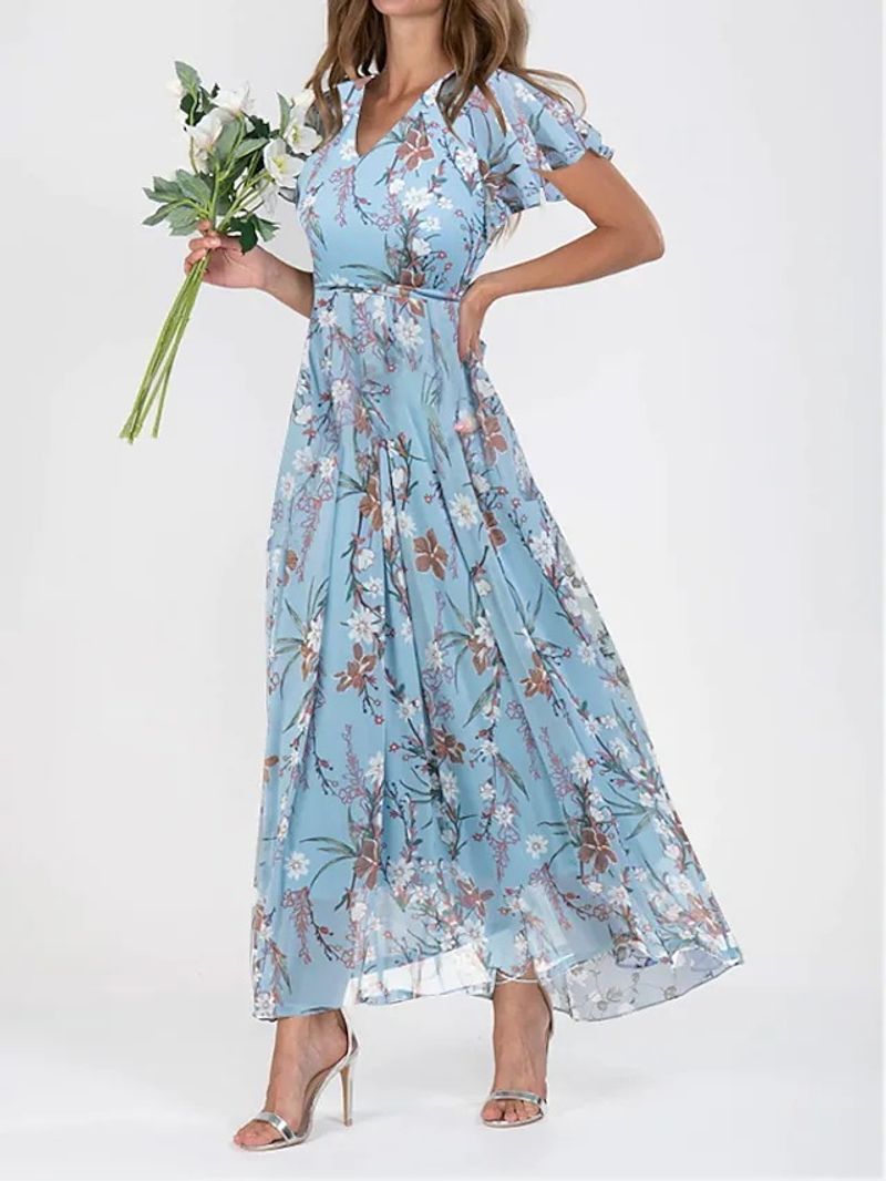 🌸Legújabb elegáns virágmintás V-nyakú maxi ruha
