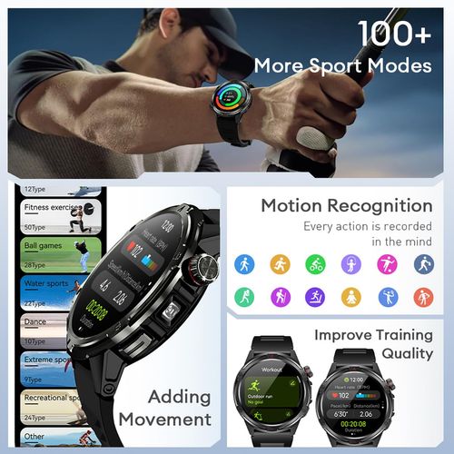 Smart Watch for Men (AnswerMake Calls) with LED Flashlight, 1.43 HD Screen Outdoor Waterproof Smartwatch, 100+ Sport Modes, Heart RateSpO2Sleep Monitor Fitness Tracker for Android iOS, Khaki