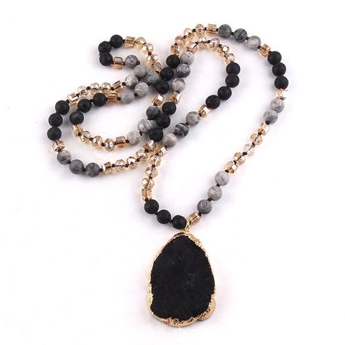 Boho Necklaces for WomenMen Trendy,323536 Inch Natural Stone Beaded Long Pendant Necklaces for Womens,Handmade Bohemian Fashion Chakra Chunky Statement Charm Necklace Jewelry Gift