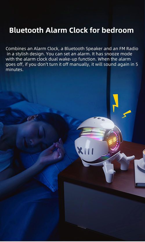 Bluetooth Speaker Alarm Clock with FM Radio, RGB Ambient Lights, TWS Pairing, Support TF CardAUXUSB Playing, Rechargeable Wireless Party Speaker for Home, Outdoor, Travel and Camping (White)