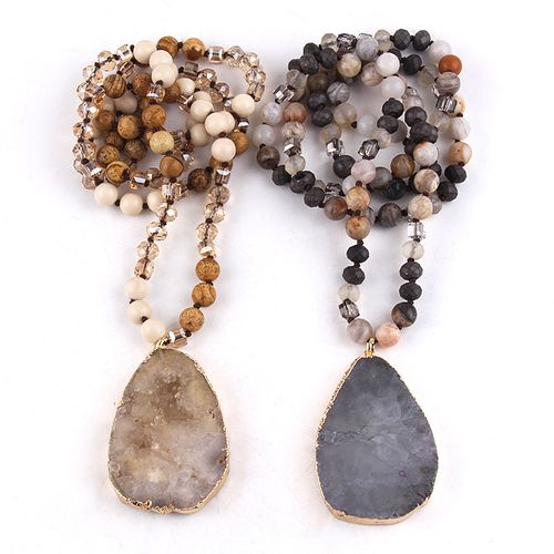 Boho Necklaces for WomenMen Trendy,323536 Inch Natural Stone Beaded Long Pendant Necklaces for Womens,Handmade Bohemian Fashion Chakra Chunky Statement Charm Necklace Jewelry Gift