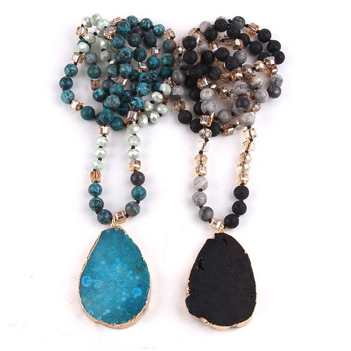 Boho Necklaces for WomenMen Trendy,323536 Inch Natural Stone Beaded Long Pendant Necklaces for Womens,Handmade Bohemian Fashion Chakra Chunky Statement Charm Necklace Jewelry Gift