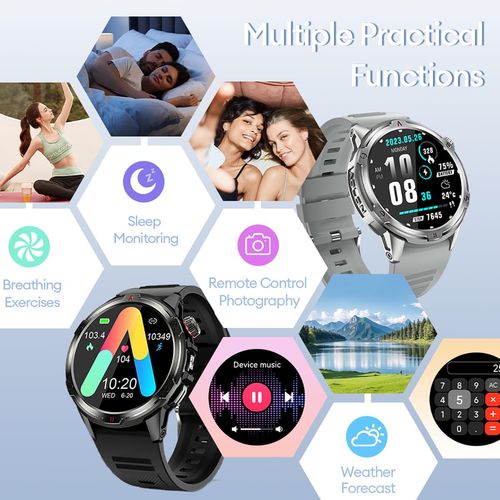 Smart Watch for Men (AnswerMake Calls) with LED Flashlight, 1.43 HD Screen Outdoor Waterproof Smartwatch, 100+ Sport Modes, Heart RateSpO2Sleep Monitor Fitness Tracker for Android iOS, Khaki