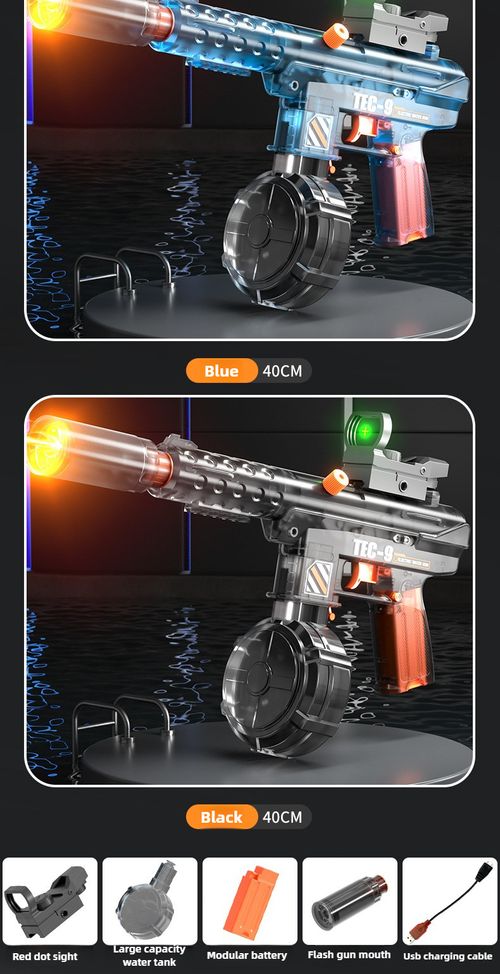 TEC9 Electric Water Gun Toy for Kids Simulated Flame Automatic Continuous Water Pistol Children Summer Outdoor Shooting Game Toy