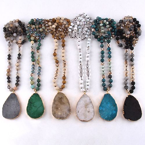 Boho Necklaces for WomenMen Trendy,323536 Inch Natural Stone Beaded Long Pendant Necklaces for Womens,Handmade Bohemian Fashion Chakra Chunky Statement Charm Necklace Jewelry Gift
