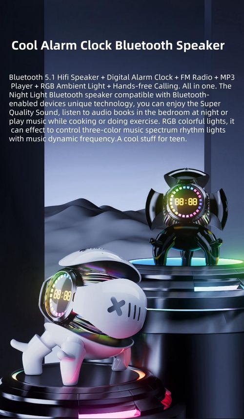 Bluetooth Speaker Alarm Clock with FM Radio, RGB Ambient Lights, TWS Pairing, Support TF CardAUXUSB Playing, Rechargeable Wireless Party Speaker for Home, Outdoor, Travel and Camping (White)
