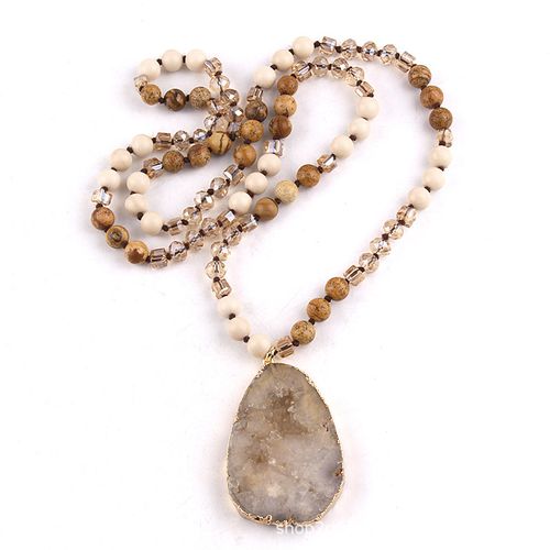 Boho Necklaces for WomenMen Trendy,323536 Inch Natural Stone Beaded Long Pendant Necklaces for Womens,Handmade Bohemian Fashion Chakra Chunky Statement Charm Necklace Jewelry Gift