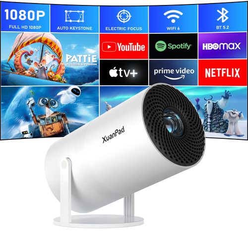 Netflix Officially  Electric Focus Projector with WiFi and Bluetooth, XuanPad Full HD 1080P Portable Projector, 210 Rotatable Stand, Auto Keystone, Dust Removal and Heat Dissipation Design
