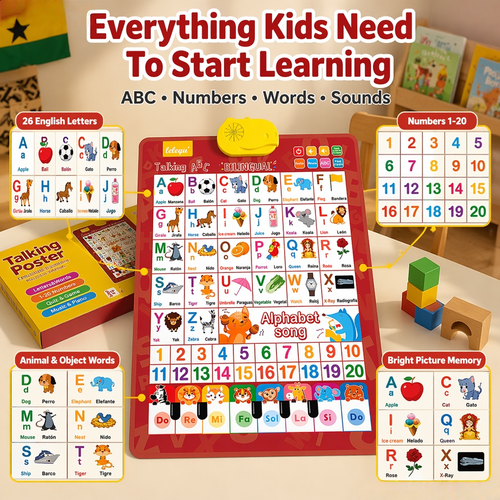 📖 Kids' English-Spanish Alphabet Poster ✨ Fun Bilingual Learning for ABC, Basic Vocabulary & Number Chart | Ideal Early Language Educational Toy