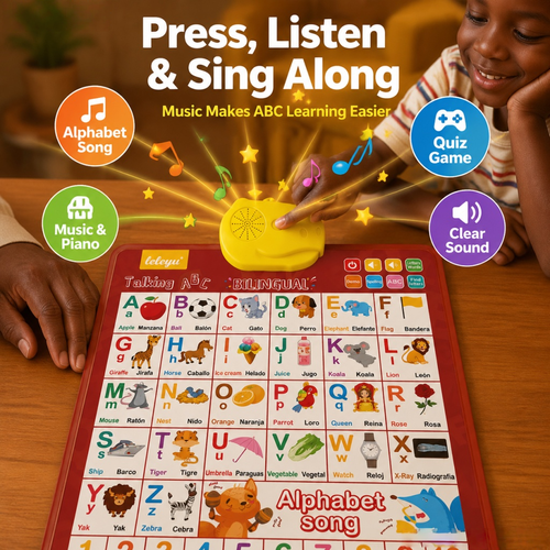📖 Kids' English-Spanish Alphabet Poster ✨ Fun Bilingual Learning for ABC, Basic Vocabulary & Number Chart | Ideal Early Language Educational Toy