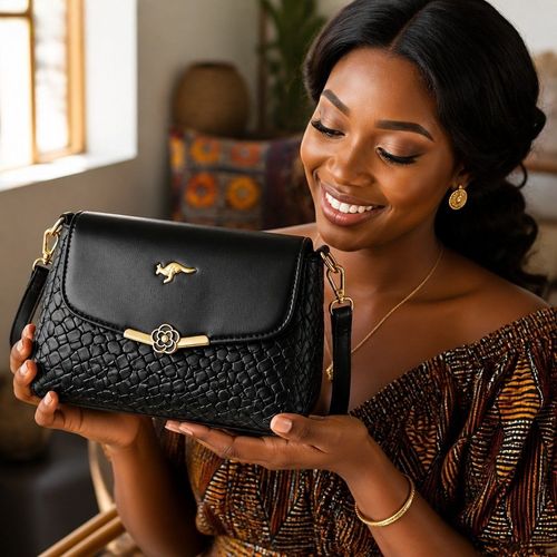 👜 Premium Black Woven Crossbody Bag | Luxe Texture, Secure Flower Lock & Spacious Interior 💼 | Fits Phone, Wallet & All Essentials for Work, Parties & Daily Use