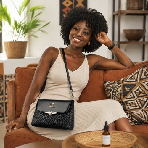 👜 Premium Black Woven Crossbody Bag | Luxe Texture, Secure Flower Lock & Spacious Interior 💼 | Fits Phone, Wallet & All Essentials for Work, Parties & Daily Use
