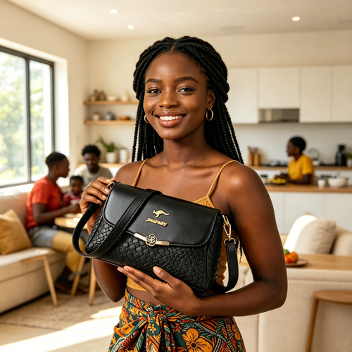 👜 Premium Black Woven Crossbody Bag | Luxe Texture, Secure Flower Lock & Spacious Interior 💼 | Fits Phone, Wallet & All Essentials for Work, Parties & Daily Use