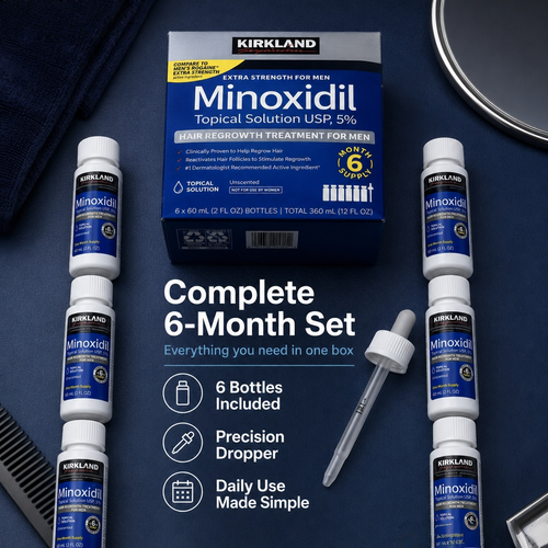 ✅ Kirkland Signature 5% Minoxidil Topical Solution | 6 Bottles for Men 🧴 | Clinically Proven to Treat Hair Thinning & Baldness 🧑🦲