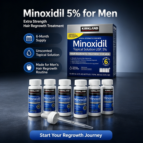✅ Kirkland Signature 5% Minoxidil Topical Solution | 6 Bottles for Men 🧴 | Clinically Proven to Treat Hair Thinning & Baldness 🧑🦲