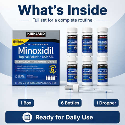 ✅ Kirkland Signature 5% Minoxidil Topical Solution | 6 Bottles for Men 🧴 | Clinically Proven to Treat Hair Thinning & Baldness 🧑🦲