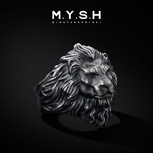 Anel grande de leão 3D de prata esterlina para homens retro de alta qualidade