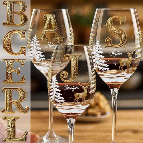 Merry Christmas - Personalized Family Wine Glass With Long Stem