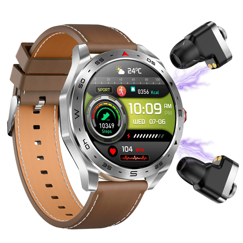 Smart Watch With Earbuds 1.52 Inch HD Round Full Touch Screen Waterproof 400mAh 2IN1 BT Call SmartWatches